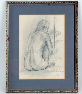 ALBERT GOLD SEATED NUDE PENCIL ON PAPER SIGNED