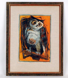 BENTON SPRUANCE "OLD OWL" LITHOGRAPH IN COLORS