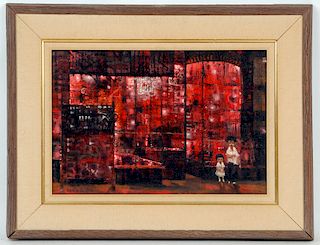 MARTIN JACKSON "STUDY IN RED" OIL ON WOOD BOARD