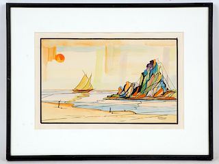HARRY HOFFMAN SAILBOAT WATERCOLOR ON PAPER