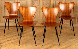 SET 4 LAMINATED ROSEWOOD SIDE CHAIRS C.1950