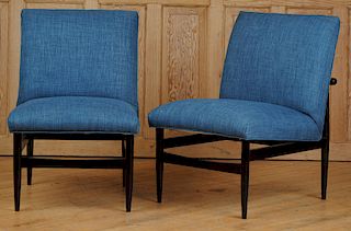 PAIR BRONZE MOUNTED UPHOLSTERED CHAIRS 1960