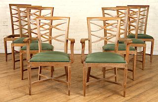 SET 8 FRENCH CERUSED OAK DINING CHAIRS CIRCA 1940