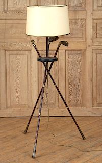 BRASS LEATHER FLOOR LAMP ATTR. JACQUES ADNET 1945