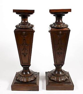 Pair of Napoleon III Style Carved Walnut Pedestals