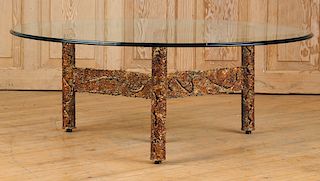 BRUTALIST STYLE IRON COFFEE TABLE GLASS TOP C1975