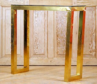 BRASS CONSOLE TABLE BLACK GLASS TOP 1970