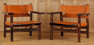 PAIR OF LEATHER DANISH SYLE OPEN ARM CHAIRS