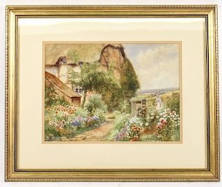 A.S. Wilkinson Signed Watercolor of English Garden
