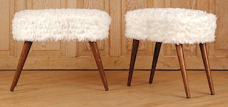 PAIR OF SIMULATED SHEEPS SKIN UPHOLSTERED BENCHES