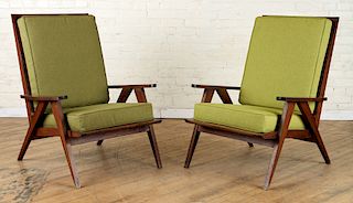 PAIR OF ROSEWOOD UPHOLSTERED ARM CHAIRS C.1950