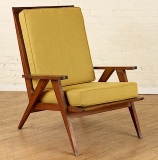 ROSEWOOD UPHOLSTERED OPEN ARM CHAIR CIRCA 1950