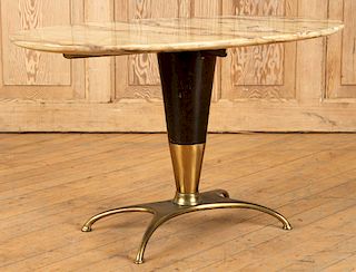 OVAL MARBLE TOP LOW TABLE IRON BRASS BASE C.1950