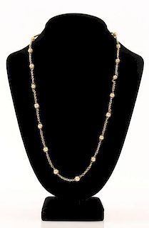 Ladies 18k Gold & Pearl Rope Chain Necklace