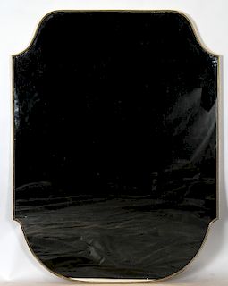 AN ITALIAN BRASS WALL MIRROR HAVING ARCHED TOP