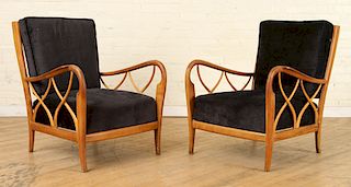 PAIR PAOLO BUFFA UPHOLSTERED OPEN ARM CHAIRS 1950