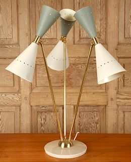 ITALIAN 3-LIGHT BRASS TABLE LAMP ON MARBLE BASE