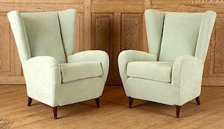 PAIR PAOLO BUFFA ITALIAN UPHOLSTERED WING CHAIRS
