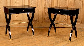 PAIR FRENCH BLACK LACQUER SIDE TABLES CIRCA 1950
