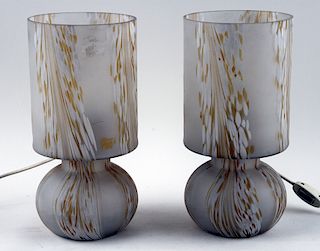 UNUSUAL PAIR ITALIAN GLASS TABLE LAMPS 1960