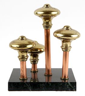 SIGNED SCULPTURE WITH ANTIQUE BRASS FINIALS