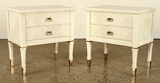 PAIR 2 DRAWER PARCHMET END TABLES ADNET 1960