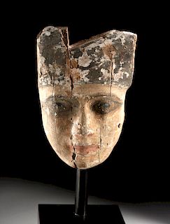 Egyptian Late Dynastic Wood & Painted Gesso Mummy Mask