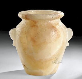 Large Egyptian Banded Alabaster Jar w/ Lug Handles