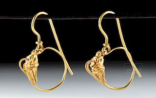 Greek Hellenistic 22k+ Gold Earrings w/ Gazelles, 2.3 g