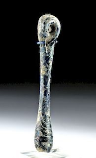 Rare Roman Marvered Glass Stirrer w/ Loop - Cobalt Blue