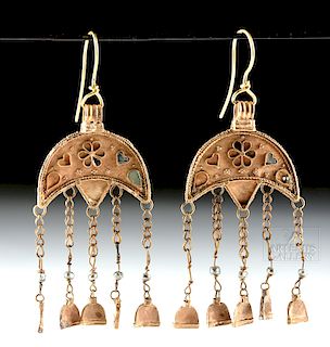 Assyrian 18K Gold & Garnet Dangling Earrings (pr)