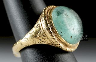 12th C. Islamic 21K+ Gold Ring w/ Glass Cabochon
