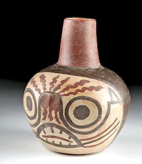 Wonderful Nazca / Huari Pottery Skull Vessel