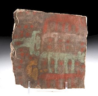Inca Chucu Polychrome Stone Plaque - Alpacas & Humans