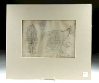 Two 19th C. Signed Borein Drawings Horses, ex Bonhams