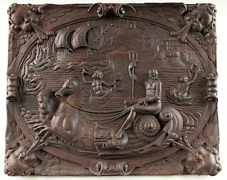 CONTINENTAL CARVED OAK PANEL NEPTUNE C.1900