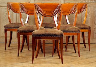 SET 6 ITALIAN SIDE CHAIRS CARVED SWAGS CIRCA 1950