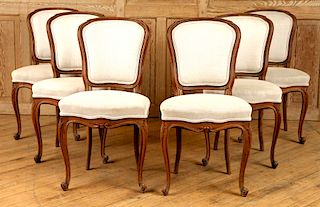 SET 6 FRENCH OAK LOUIS XV STYLE DINING CHAIRS