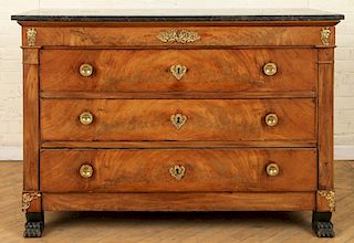 19TH C. FRENCH EMPIRE MAHOGANY COMMODE MARBLE TOP
