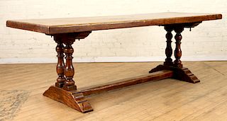 RUSTIC FRENCH ELM REFECTORY TABLE TURNED SUPPORTS