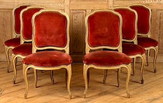 SET 6 LOUIS XV STYLE UPHOLSTERED DINING CHAIRS
