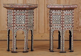 PAIR SYRIAN SIX SIDED TABLES MOTHER OF PEARL
