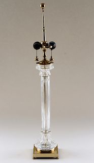 GLASS TWO LIGHT TABLE LAMP IN COLUMN FORM