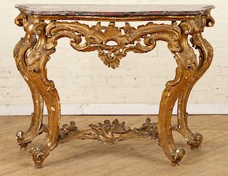 18TH CENT. ITALIAN MARBLE TOP GILT WOOD CONSOLE