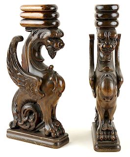 PAIR CARVED WOOD GRIFFIN SUPPORTS CIRCA 1890
