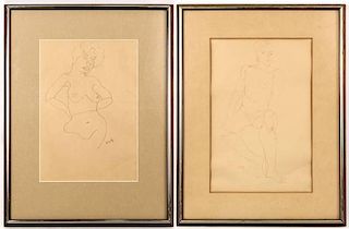 Pair of Nude Drawings, Signed Trosky