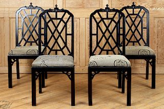 SET 4 EBONIZED CHIPPENDALE STYLE SIDE CHAIRS 1950