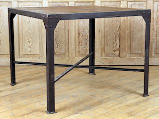 INDUSTRIAL IRON TABLE SEGMENTED WOOD TOP