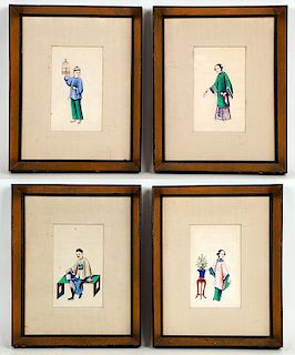 FOUR FRAMED CHINESE EXPORT FIGURAL WATERCOLORS