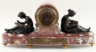LATE 19TH C. FRENCH BRONZE MARBLE MANTLE CLOCK